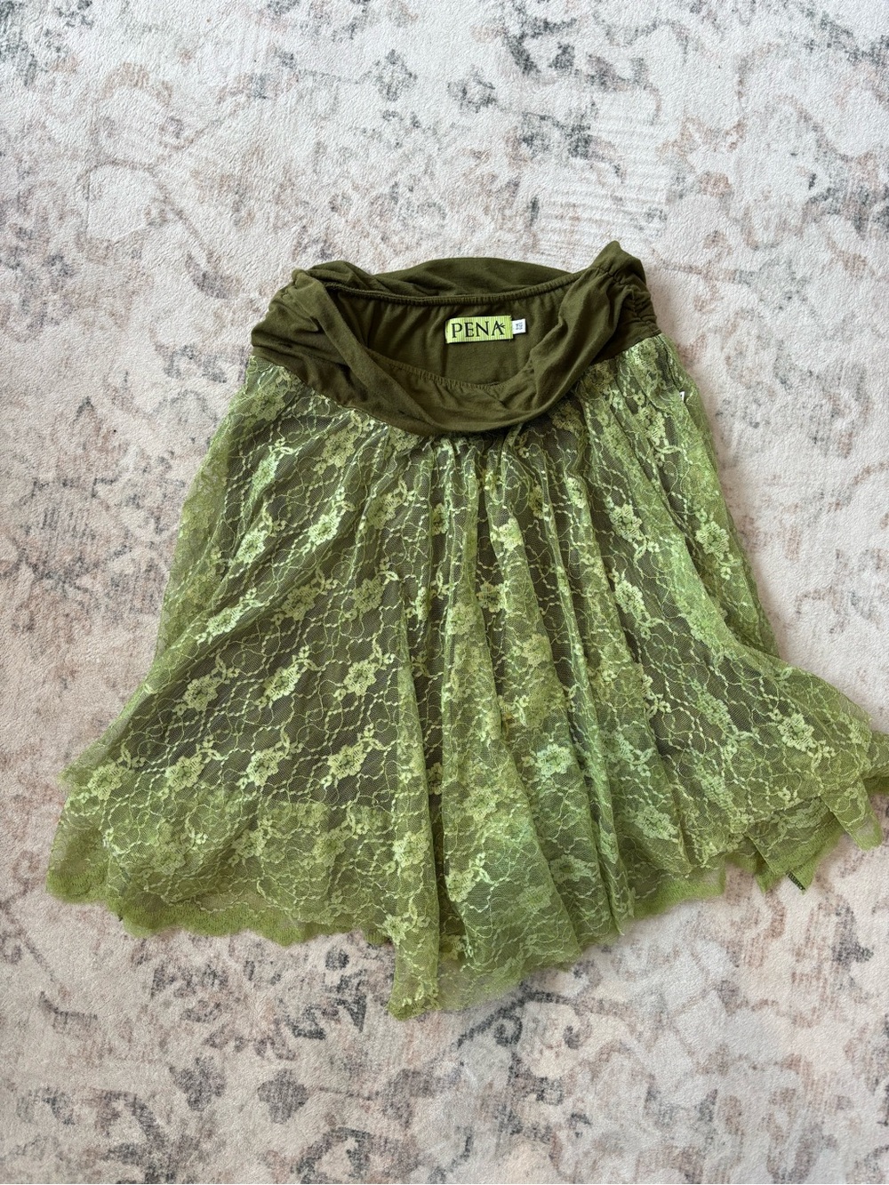 Fairycore Pena Olive Green Lace A-Line Skirt